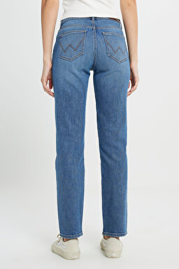 Straight Fit Düz Kesim Yüksek Bel Düz Paça Mavi Jean Kot Pantolon - Stone-W26R00258 (görsel 4)