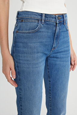 Straight Fit Düz Kesim Yüksek Bel Düz Paça Mavi Jean Kot Pantolon - Stone-W26R00258 (görsel 5)