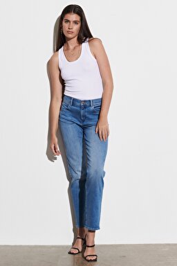 Straight Fit Yüksek Bel Düz Paça Esnek Jean Kot Pantolon - River-W26R4741G