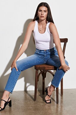 Straight Fit Yüksek Bel Düz Paça Esnek Jean Kot Pantolon - River-W26R4741G (görsel 3)
