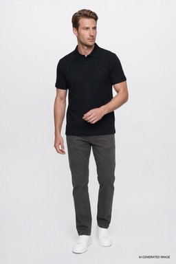 %100 Pamuk Regular Fit Normal Kesim Polo Yaka Tişört - Black-W2710301001 (görsel 2)
