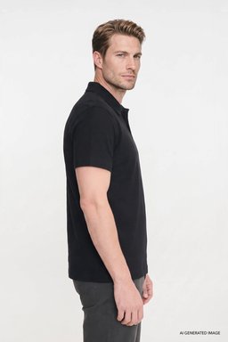 %100 Pamuk Regular Fit Normal Kesim Polo Yaka Tişört - Black-W2710301001 (görsel 3)