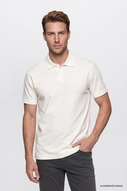 %100 Pamuk Regular Fit Normal Kesim Polo Yaka Tişört - Off White-W2710301102
