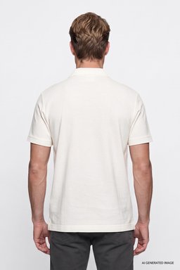 %100 Pamuk Regular Fit Normal Kesim Polo Yaka Tişört - Off White-W2710301102 (görsel 4)