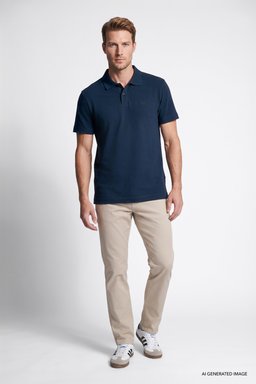%100 Pamuk Regular Fit Normal Kesim Polo Yaka Tişört - Navy-W2710301410 (görsel 3)