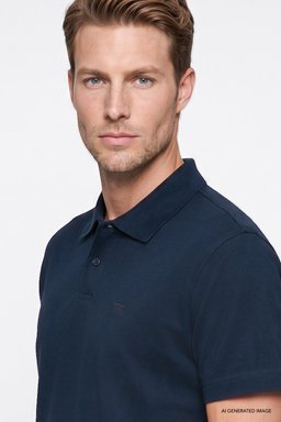 %100 Pamuk Regular Fit Normal Kesim Polo Yaka Tişört - Navy-W2710301410 (görsel 4)