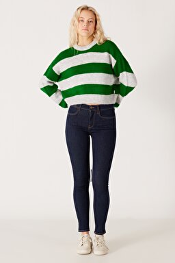 High Rise Skinny Fit Dar Kesim Yüksek Bel Esnek Jean Kot Pantolon - Rinse-W27H01736 (görsel 3)
