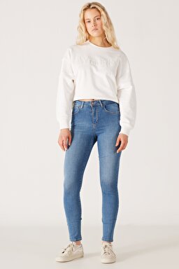 High Rise Skinny Fit Dar Kesim Yüksek Bel Açık Mavi Esnek Jean Kot Pantolon - Light Blue-W27H017404