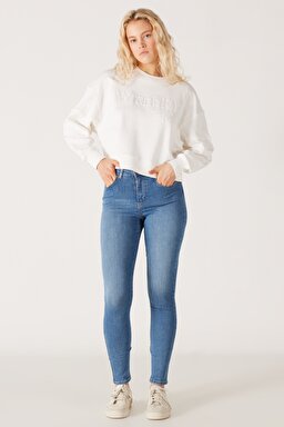 High Rise Skinny Fit Dar Kesim Yüksek Bel Açık Mavi Esnek Jean Kot Pantolon - Light Blue-W27H017404 (görsel 2)