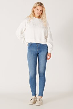 High Rise Skinny Fit Dar Kesim Yüksek Bel Açık Mavi Esnek Jean Kot Pantolon - Light Blue-W27H017404 (görsel 3)