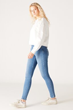 High Rise Skinny Fit Dar Kesim Yüksek Bel Açık Mavi Esnek Jean Kot Pantolon - Light Blue-W27H017404 (görsel 4)