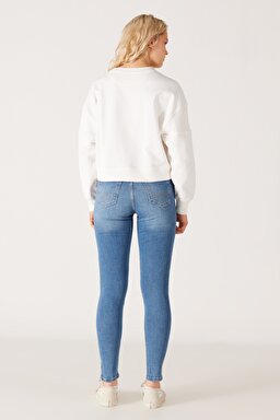 High Rise Skinny Fit Dar Kesim Yüksek Bel Açık Mavi Esnek Jean Kot Pantolon - Light Blue-W27H017404 (görsel 7)