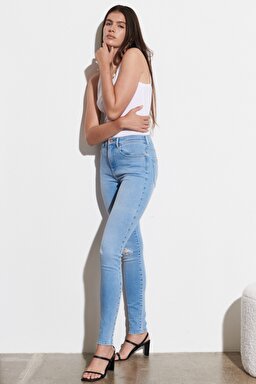 Skinny Fit Dar Kesim Yüksek Bel Esnek Jean Kot Pantolon - Beach Baby-W27H4746B (görsel 2)