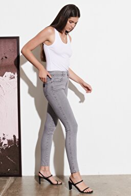 Skinny Fit Dar Kesim Yüksek Bel Esnek Jean Kot Pantolon - Imagine-W27H95W17