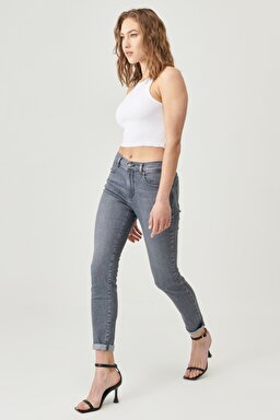 High Rise Skinny Fit Denim Esnek Yüksek Bel Jean Kot Pantolon - Vintage Grey-W27HDH41N