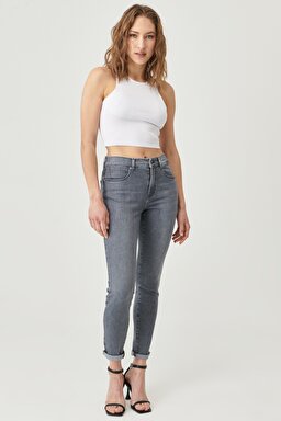 High Rise Skinny Fit Denim Esnek Yüksek Bel Jean Kot Pantolon - Vintage Grey-W27HDH41N (görsel 2)