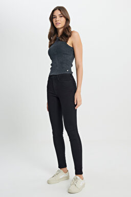 High Rise Skinny Fit Denim Esnek Yüksek Bel Jean Kot Pantolon - Black-W27HLX023