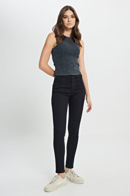 High Rise Skinny Fit Denim Esnek Yüksek Bel Jean Kot Pantolon - Black-W27HLX023 (görsel 2)