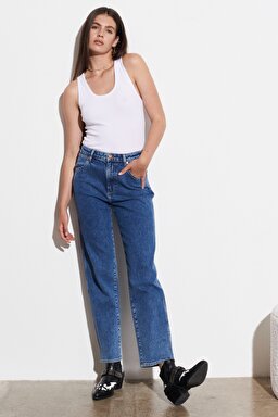 Mom Straight Fit Yüksek Bel Esnek Jean Kot Pantolon - Winter Hue-W27M16Z18