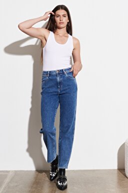 Mom Straight Fit Yüksek Bel Esnek Jean Kot Pantolon - Winter Hue-W27M16Z18 (görsel 2)