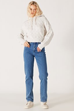 Mom Regular Fit Normal Kesim Yüksek Bel Açık Mavi Esnek Jean Kot Pantolon - Wanda-W27M68231 (görsel 2)
