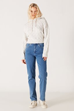 Mom Regular Fit Normal Kesim Yüksek Bel Açık Mavi Esnek Jean Kot Pantolon - Wanda-W27M68231 (görsel 3)