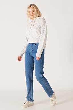 Mom Regular Fit Normal Kesim Yüksek Bel Açık Mavi Esnek Jean Kot Pantolon - Wanda-W27M68231 (görsel 4)