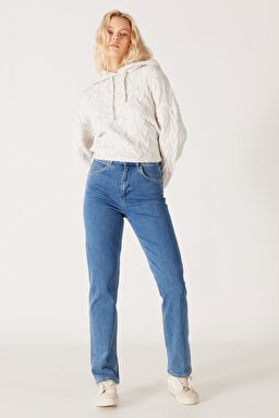 Mom Regular Fit Normal Kesim Yüksek Bel Açık Mavi Esnek Jean Kot Pantolon - Wanda-W27M68231 (görsel 5)