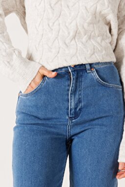 Mom Regular Fit Normal Kesim Yüksek Bel Açık Mavi Esnek Jean Kot Pantolon - Wanda-W27M68231 (görsel 6)