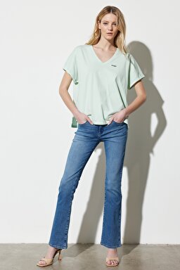 Bootcut Fit Normal Bel Bol Paça Esnek Jean Kot Pantolon - Raven-W28B4736Y (görsel 5)