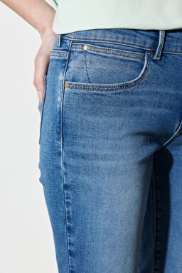 Bootcut Fit Normal Bel Bol Paça Esnek Jean Kot Pantolon - Raven-W28B4736Y (görsel 6)