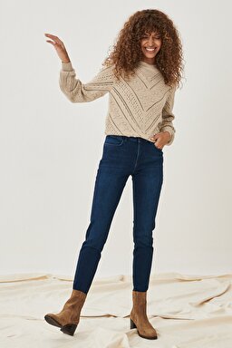 Skinny Fit Denim Esnek Jean Kot Pantolon - Dark Blue-W28KSZ21H (görsel 4)