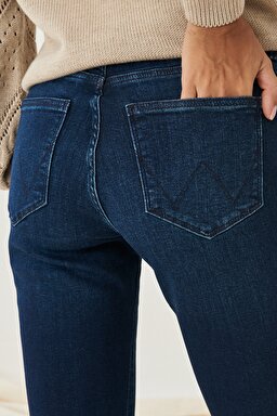 Skinny Fit Denim Esnek Jean Kot Pantolon - Dark Blue-W28KSZ21H (görsel 5)