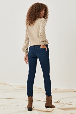 Skinny Fit Denim Esnek Jean Kot Pantolon - Dark Blue-W28KSZ21H (görsel 6)