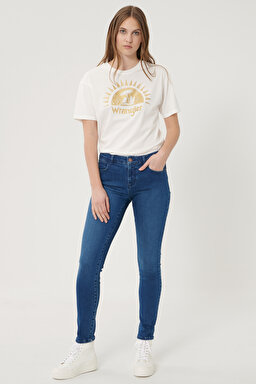 Skinny Fit Denim Esnek Jean Kot Pantolon - Mid Blue-W28KWY116