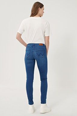 Skinny Fit Denim Esnek Jean Kot Pantolon - Mid Blue-W28KWY116 (görsel 3)