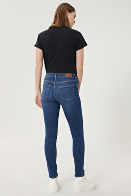 Skinny Fit Denim Esnek Jean Kot Pantolon - Dark Blue-W28KX785U (görsel 3)