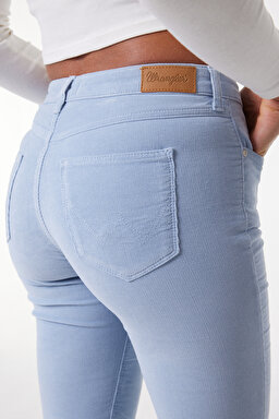 Slim Fit Dar Kesim Normal Bel Esnek Mavi Kadife Pantolon - Blue-W28L003400 (görsel 3)