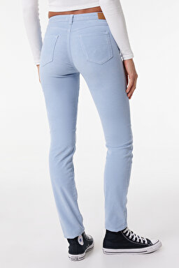 Slim Fit Dar Kesim Normal Bel Esnek Mavi Kadife Pantolon - Blue-W28L003400 (görsel 4)
