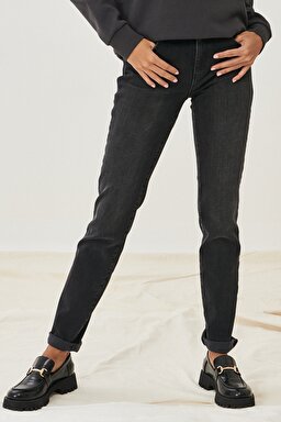 Slim Fit Dar Kesim Denim Esnek Jean Kot Pantolon - Black-W28LLBXTX