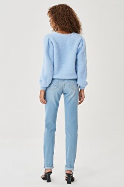 Slim Fit Dar Kesim Denim Esnek Jean Kot Pantolon - Light Blue-W28LZH280 (görsel 5)