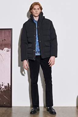 Regular Fit Normal Kesim Kapüşonlu Tam Fermuarlı Siyah Şişme Mont - Black-W2B2WW100 (görsel 4)