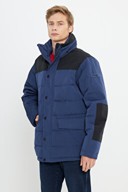 Regular Fit Normal Kesim Kapüşonlu Lacivert Şişme Mont - Navy-W2B2WW114 (görsel 2)