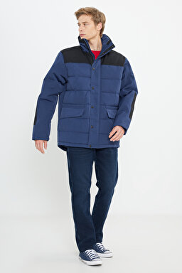 Regular Fit Normal Kesim Kapüşonlu Lacivert Şişme Mont - Navy-W2B2WW114 (görsel 3)