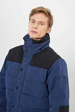 Regular Fit Normal Kesim Kapüşonlu Lacivert Şişme Mont - Navy-W2B2WW114 (görsel 4)