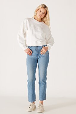 Regular Fit Normal Kesim Yüksek Bel Açık Mavi Esnek Wild West Jean Kot Pantolon - Light Blue-W2H2007404 (görsel 2)