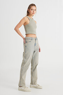 Regular Fit Normal Kesim Yüksek Bel Düz Paça %100 Pamuk Wild West Taş Rengi Jean Kot Pantolon - Stone-W2H200958 (görsel 2)