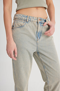Regular Fit Normal Kesim Yüksek Bel Düz Paça %100 Pamuk Wild West Taş Rengi Jean Kot Pantolon - Stone-W2H200958 (görsel 4)