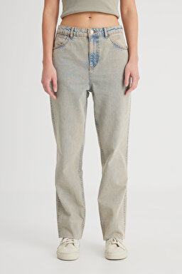Regular Fit Normal Kesim Yüksek Bel Düz Paça %100 Pamuk Wild West Taş Rengi Jean Kot Pantolon - Stone-W2H200958 (görsel 6)