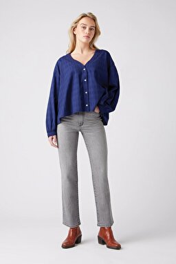 Wild West Straight %100 Pamuk Yüksek Bel Jean Pantolon - Cloud Grey-W2H24146E (görsel 3)